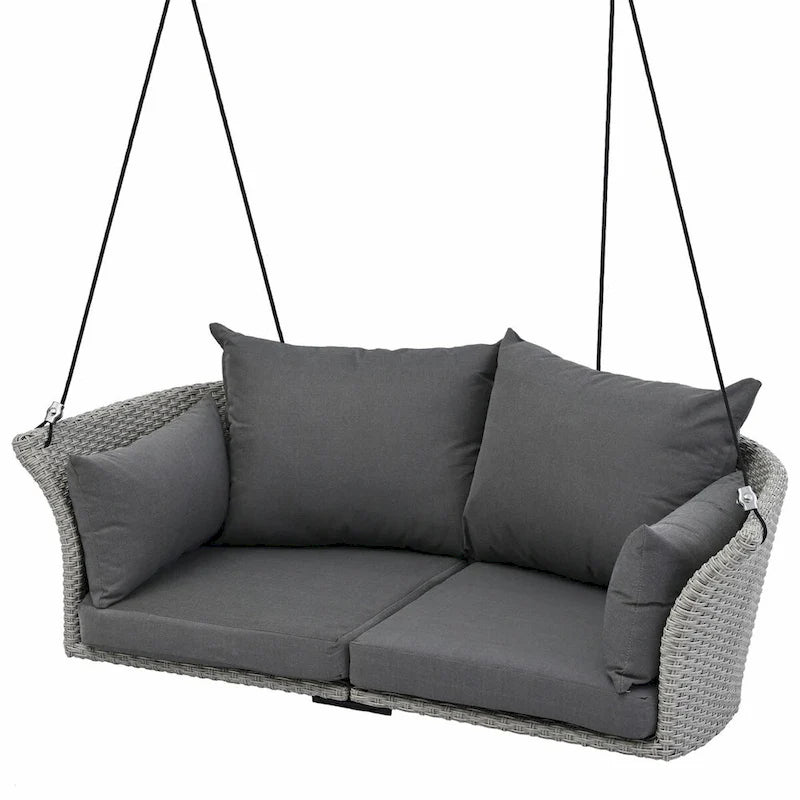 2-Person Rattan Woven Swing Chair with Ropes for Porch