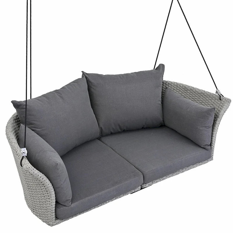 2-Person Rattan Woven Swing Chair with Ropes for Porch