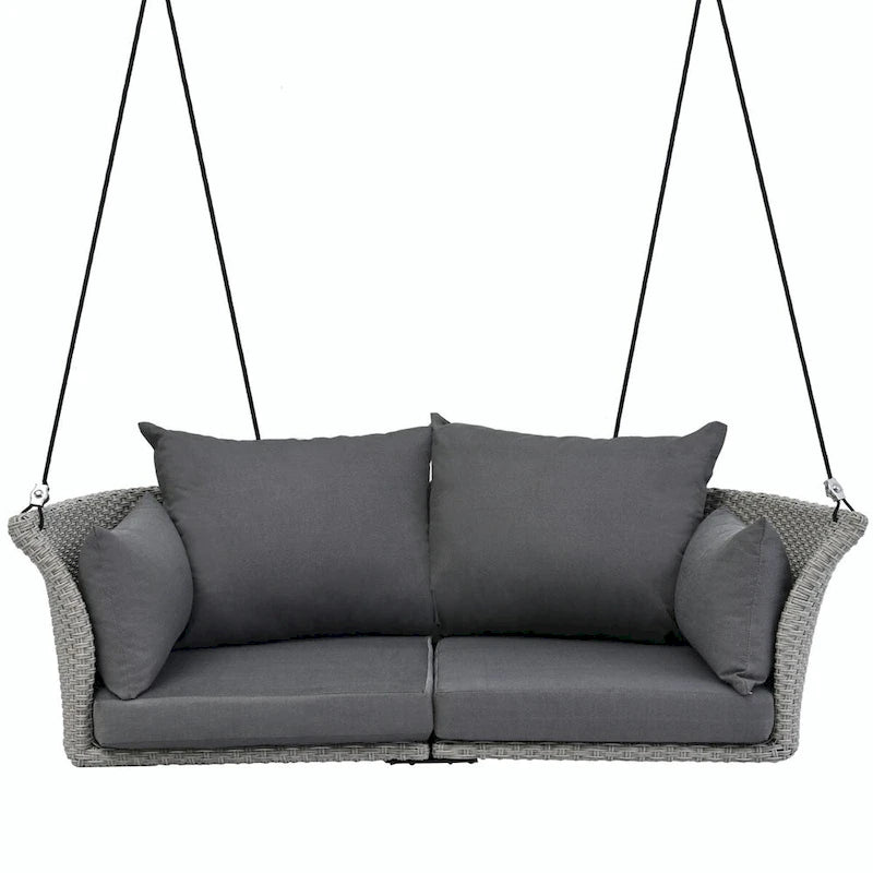 2-Person Rattan Woven Swing Chair with Ropes for Porch