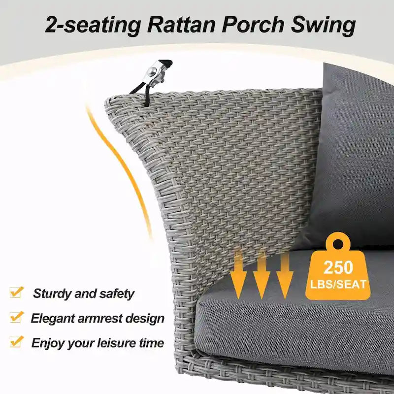 2-Person Rattan Woven Swing Chair with Ropes for Porch