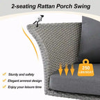 2-Person Rattan Woven Swing Chair with Ropes for Porch