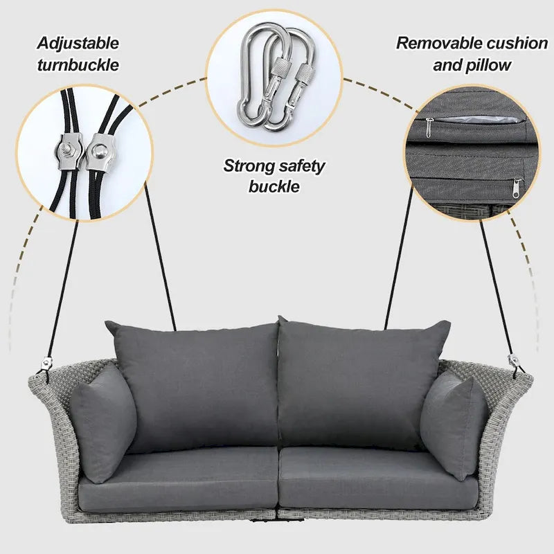 2-Person Rattan Woven Swing Chair with Ropes for Porch