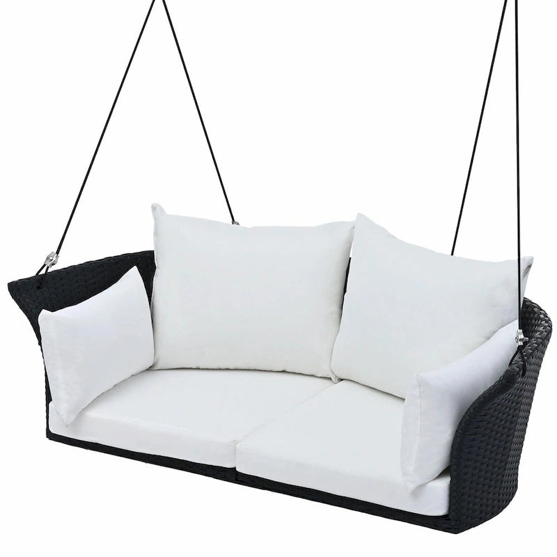 2-Person Rattan Woven Swing Chair with Ropes for Porch