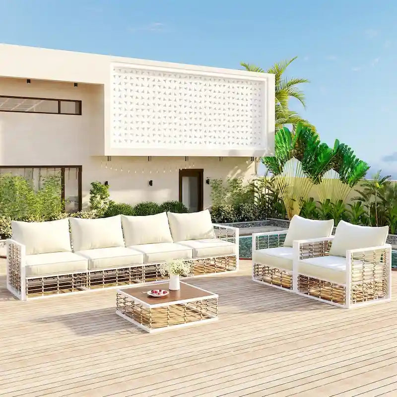 Patio Sectional Sofa Set,Garden Conversational Furniture Set,7 PCS