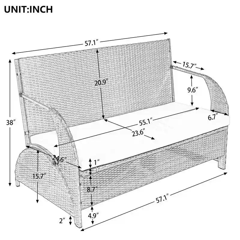 Outdoor Garden Loveseat and Convertible to Dining Table Set