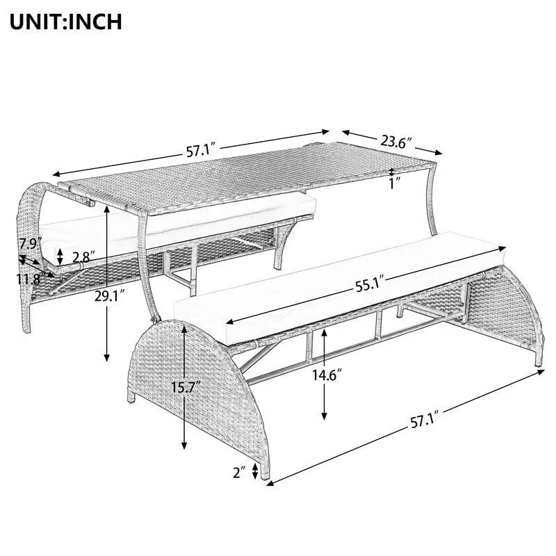 Outdoor Garden Loveseat and Convertible to Dining Table Set