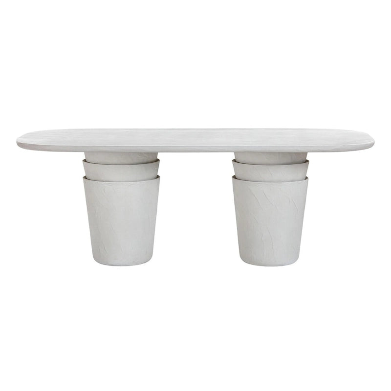 Margot Light Grey Faux Plaster Indoor/Outdoor Concrete 83 Oval Dining Table