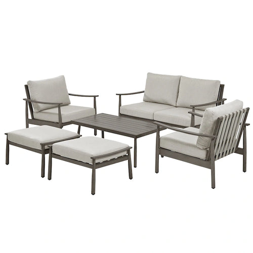 6-Piece Aluminum Patio Conversation Set, 2-Seat Outdoor Couch with Coffee Table and Cushions