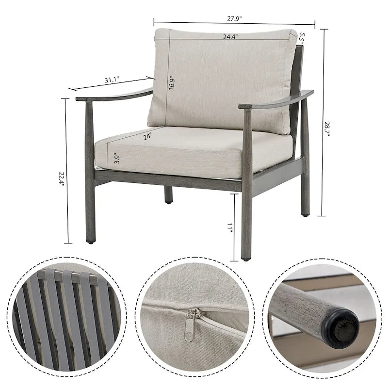 6-Piece Aluminum Patio Conversation Set, 2-Seat Outdoor Couch with Coffee Table and Cushions