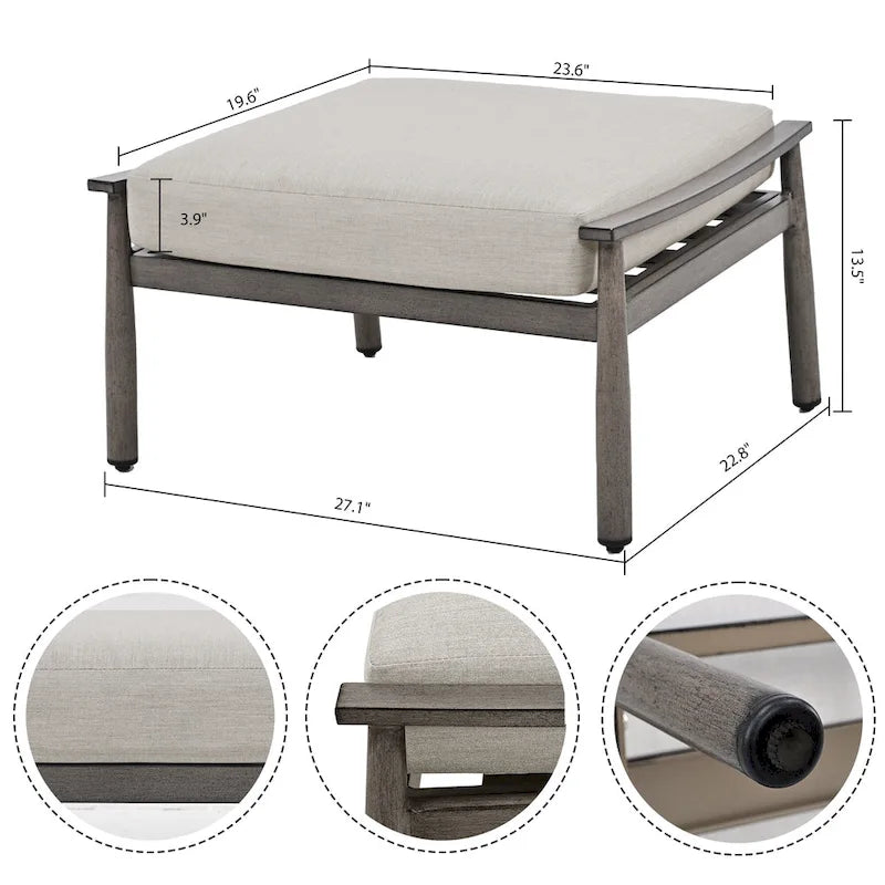 6-Piece Aluminum Patio Conversation Set, 2-Seat Outdoor Couch with Coffee Table and Cushions