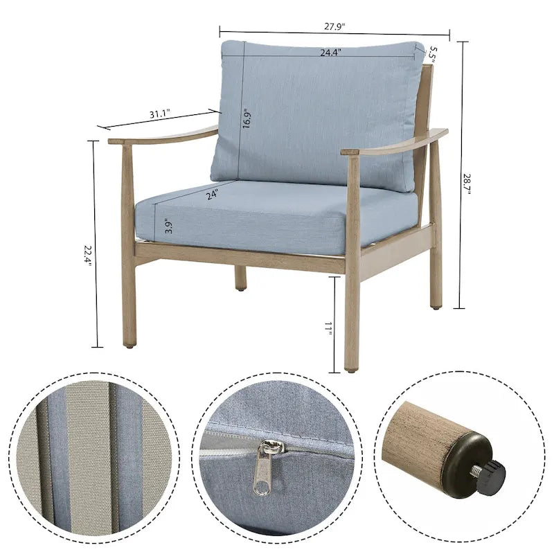 6-Piece Aluminum Patio Conversation Set, 2-Seat Outdoor Couch with Coffee Table and Cushions