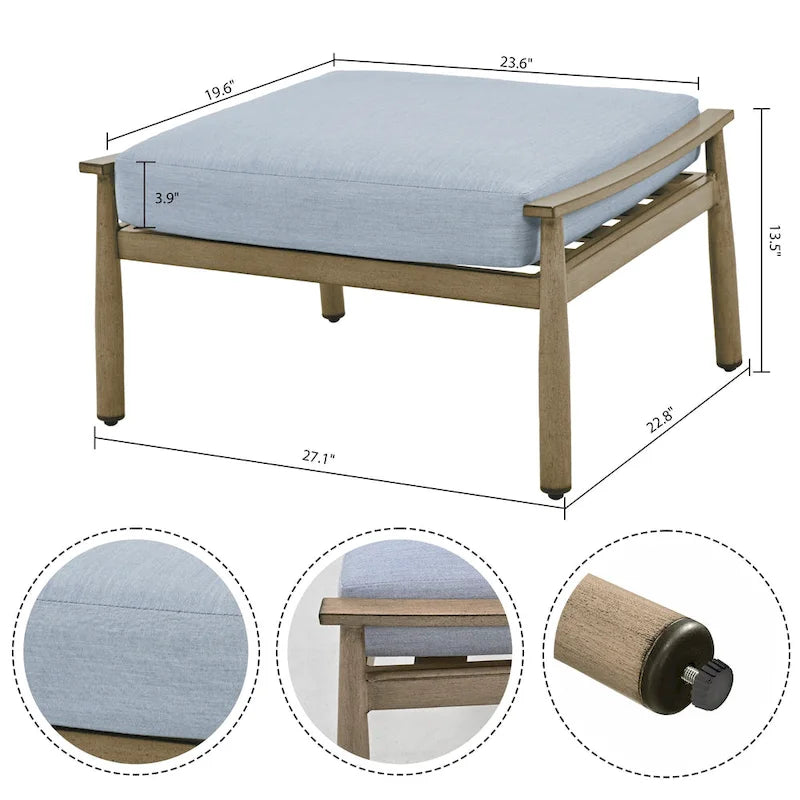 6-Piece Aluminum Patio Conversation Set, 2-Seat Outdoor Couch with Coffee Table and Cushions