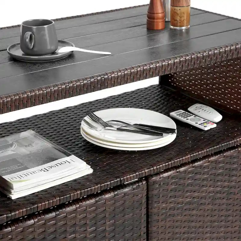 Outdoor Wicker Bar Cart,Patio Wine Serving Cart Wheels,Rolling Rattan Beverage Bar Counter Table Glass Top