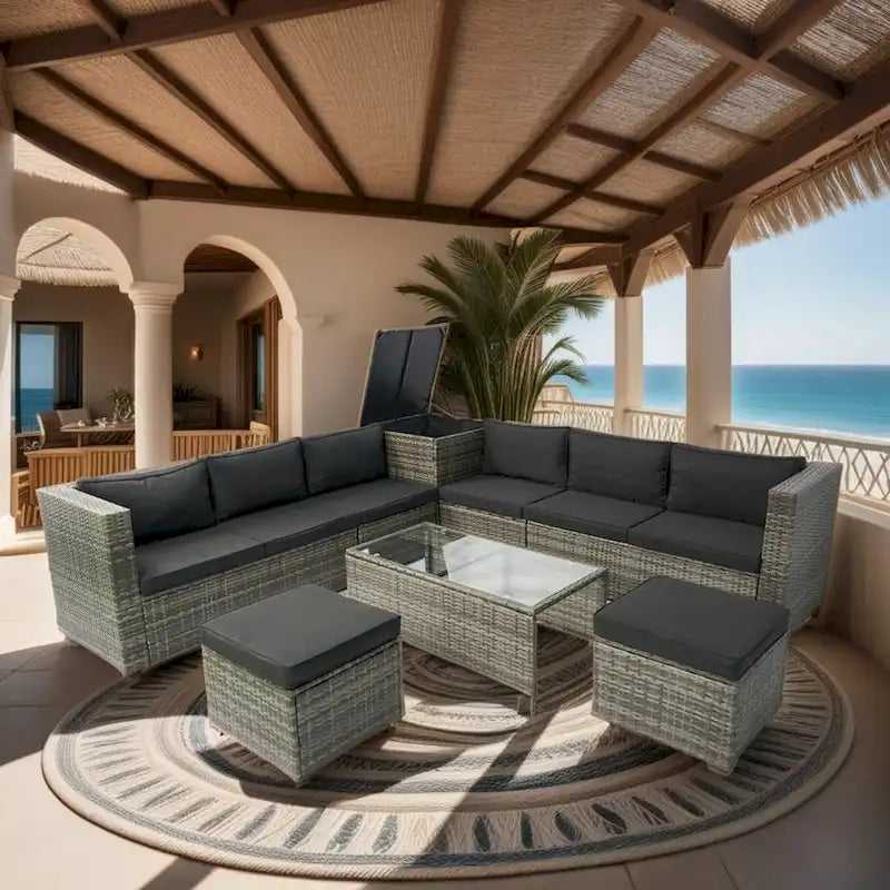 8 Piece Patio Sectional Wicker Rattan Outdoor Furniture Sofa Set