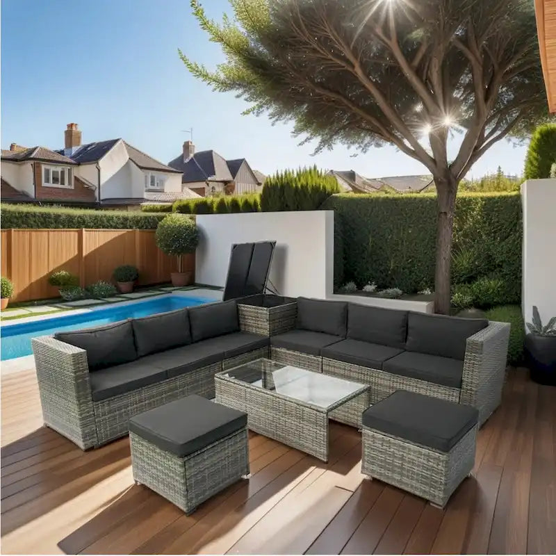 8 Piece Patio Sectional Wicker Rattan Outdoor Furniture Sofa Set