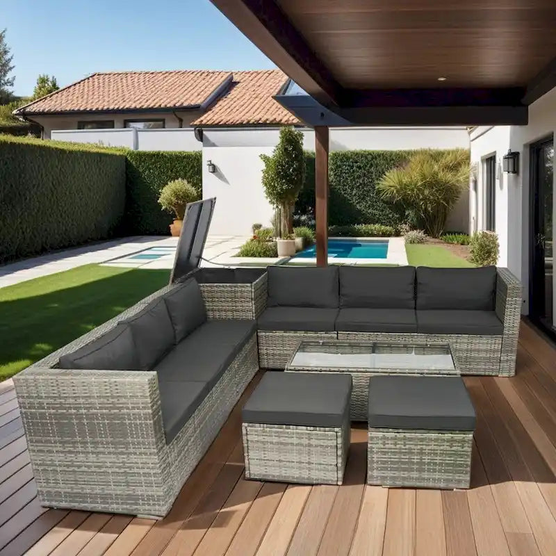 8 Piece Patio Sectional Wicker Rattan Outdoor Furniture Sofa Set