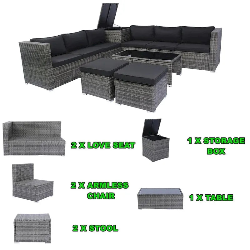 8 Piece Patio Sectional Wicker Rattan Outdoor Furniture Sofa Set
