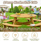 Outdoor 8 Person Picnic Table,8 person Round Picnic Table with 4 Built-in Benches,Umbrella Hole,Outside Table and Bench Set