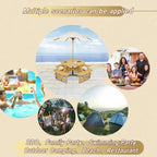 Outdoor 8 Person Picnic Table,8 person Round Picnic Table with 4 Built-in Benches,Umbrella Hole,Outside Table and Bench Set