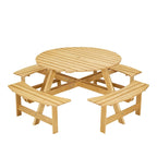 Outdoor 8 Person Picnic Table,8 person Round Picnic Table with 4 Built-in Benches,Umbrella Hole,Outside Table and Bench Set