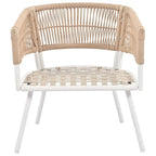 Beige 4-Piece Boho Outdoor Patio Conversation Set with Acacia Wood Table, Handmade PP Rope and Metal Frame, Adjustable Feet