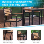 Black Steel Framed 36 Square Faux Teak Table with Umbrella Hole & 4 Club Chairs