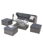 Patio Outdoor Furniture,Seasonal PE Wicker Furniture,5 Set Wicker Furniture,Plywood lift TOP Coffee Table,with Lounger Sofa