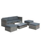 Patio Outdoor Furniture,Seasonal PE Wicker Furniture,5 Set Wicker Furniture,Plywood lift TOP Coffee Table,with Lounger Sofa