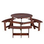 Outdoor 6 Person Picnic Table with 3 Built-in Benches and Umbrella Hole