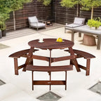 Outdoor 6 Person Picnic Table with 3 Built-in Benches and Umbrella Hole