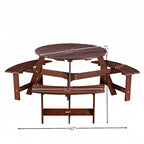 Outdoor 6 Person Picnic Table with 3 Built-in Benches and Umbrella Hole
