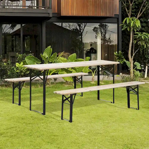 6' Portable Picnic Table and Bench Set, Outdoor Wooden Folding Camping Dining Table Set