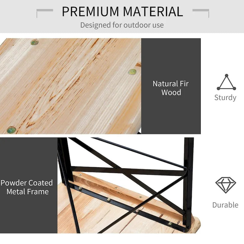 6' Portable Picnic Table and Bench Set, Outdoor Wooden Folding Camping Dining Table Set