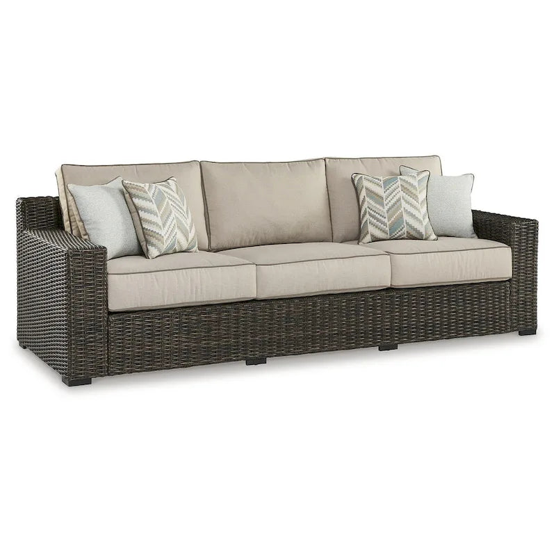 Signature Design by Ashley Coastline Bay Brown Outdoor Sofa with Cushion - 97.38 W x 36 D x 36 H