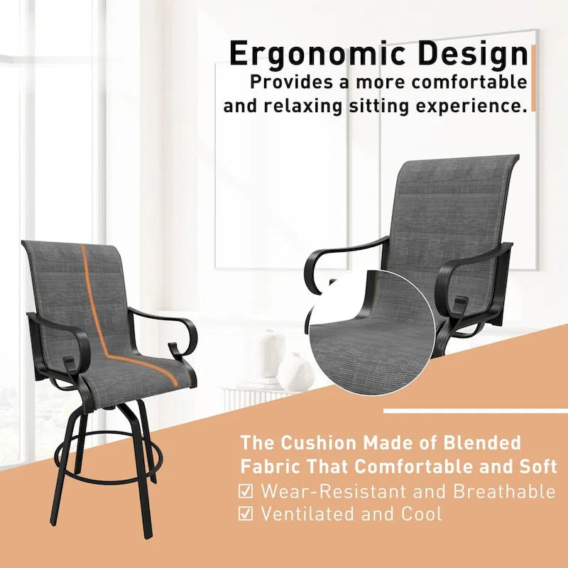 Outdoor Patio Grey Aluminum Swivel Bar Stools (Set of 2)