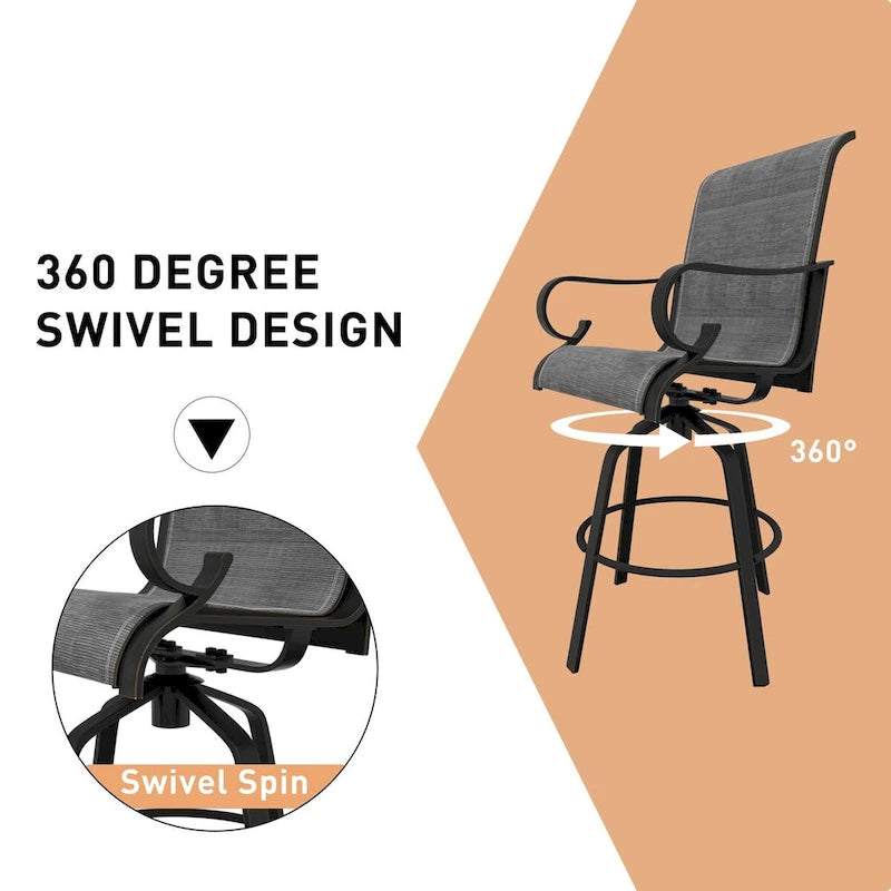 Outdoor Patio Grey Aluminum Swivel Bar Stools (Set of 2)