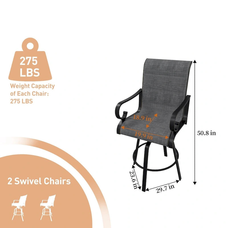 Outdoor Patio Grey Aluminum Swivel Bar Stools (Set of 2)