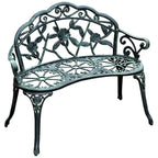 Outsunny Outdoor Bench, Cast Aluminum Outdoor Furniture, Metal Bench with Floral Rose Accent & Antique Finish, Green