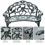 Outsunny Outdoor Bench, Cast Aluminum Outdoor Furniture, Metal Bench with Floral Rose Accent & Antique Finish, Green