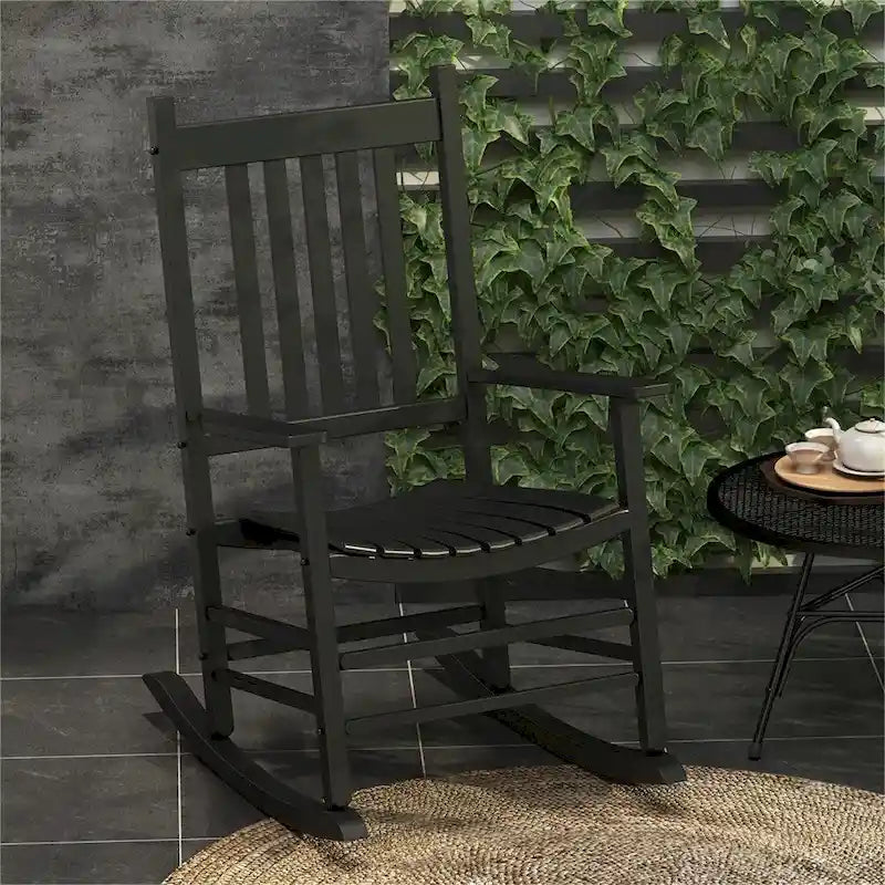 Outdoor High Back Wood Rocking Chair with Smooth Armrests