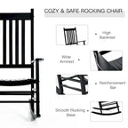 Outdoor High Back Wood Rocking Chair with Smooth Armrests