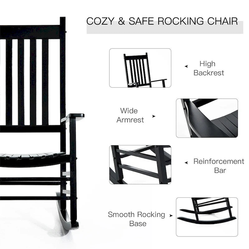 Outdoor High Back Wood Rocking Chair with Smooth Armrests