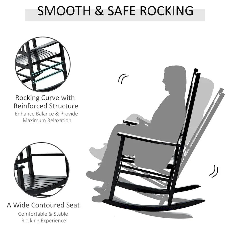 Outdoor High Back Wood Rocking Chair with Smooth Armrests