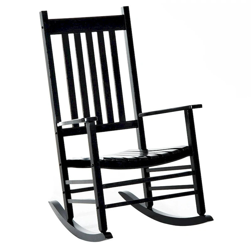 Outdoor High Back Wood Rocking Chair with Smooth Armrests
