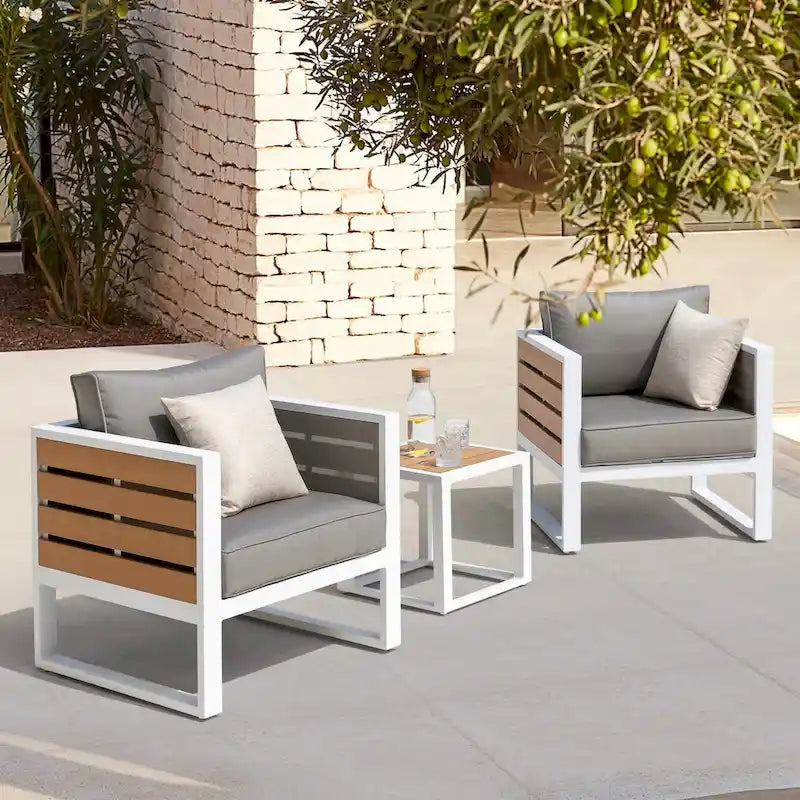 Outdoor Aluminum Sofa Set, Side Table, 2 Armchairs, Cushions