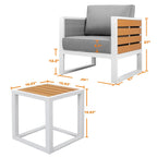 Outdoor Aluminum Sofa Set, Side Table, 2 Armchairs, Cushions