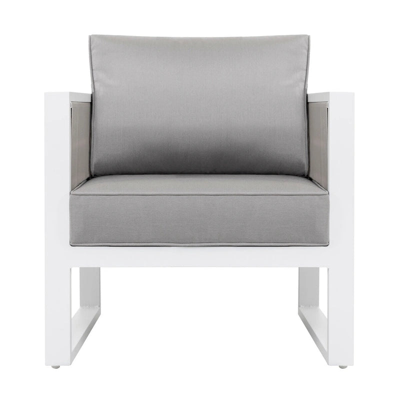 Outdoor Aluminum Sofa Set, Side Table, 2 Armchairs, Cushions