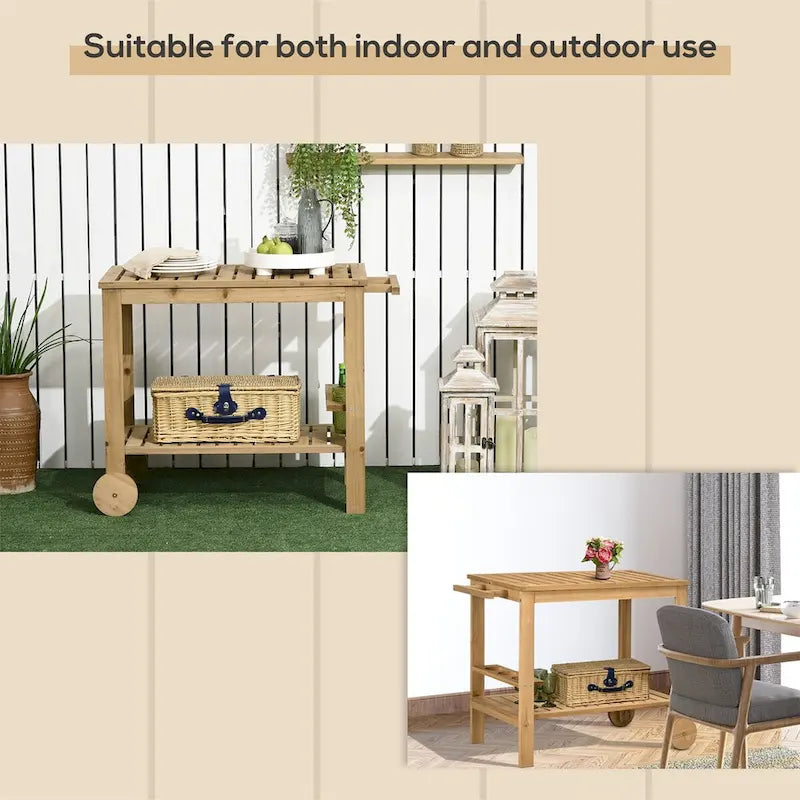 Outsunny Outdoor Bar Cart,Wood Rolling Home Bar & Serving Cart