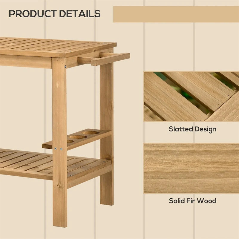 Outsunny Outdoor Bar Cart,Wood Rolling Home Bar & Serving Cart