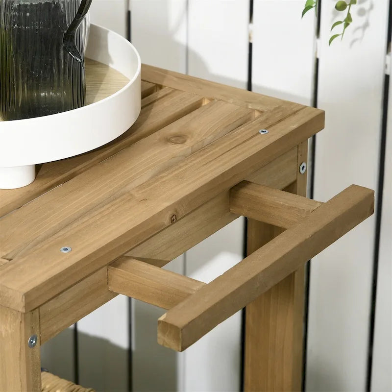 Outsunny Outdoor Bar Cart,Wood Rolling Home Bar & Serving Cart